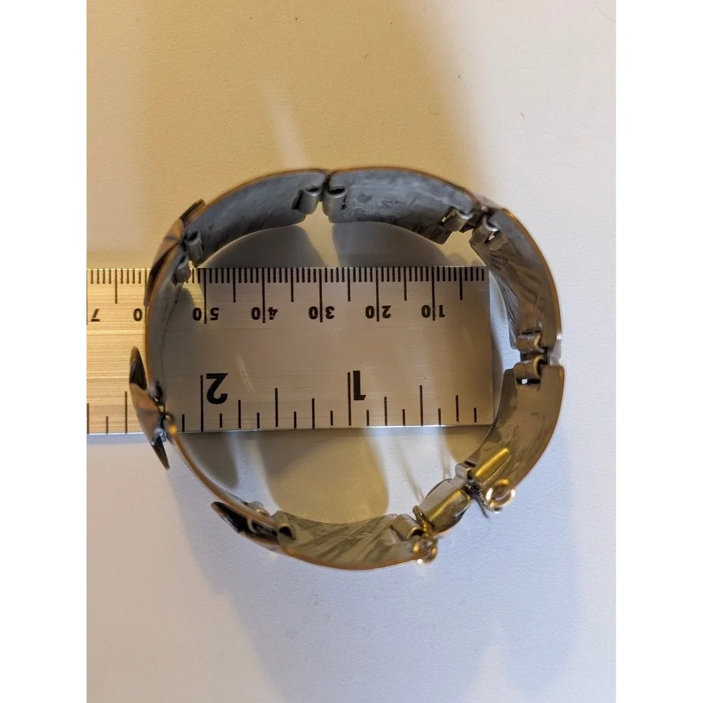 Frank Rebajes Signed Copper Leaf Panel Cuff Bracelet Statement